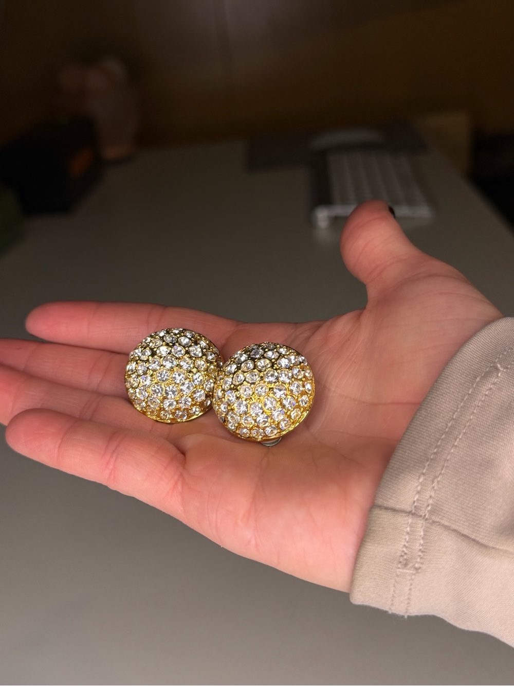 VTG Rhinestone Pavé Half Dome Glittering Statement Clip-On Earrings